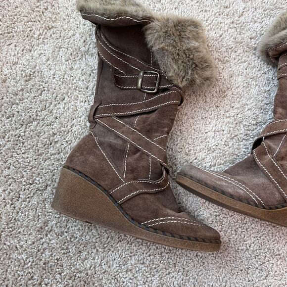 Don Diego Suede Faux Fur Buckle Wedge Snow Winter Boots size 8.5 / 39 Tan - Picture 10 of 14